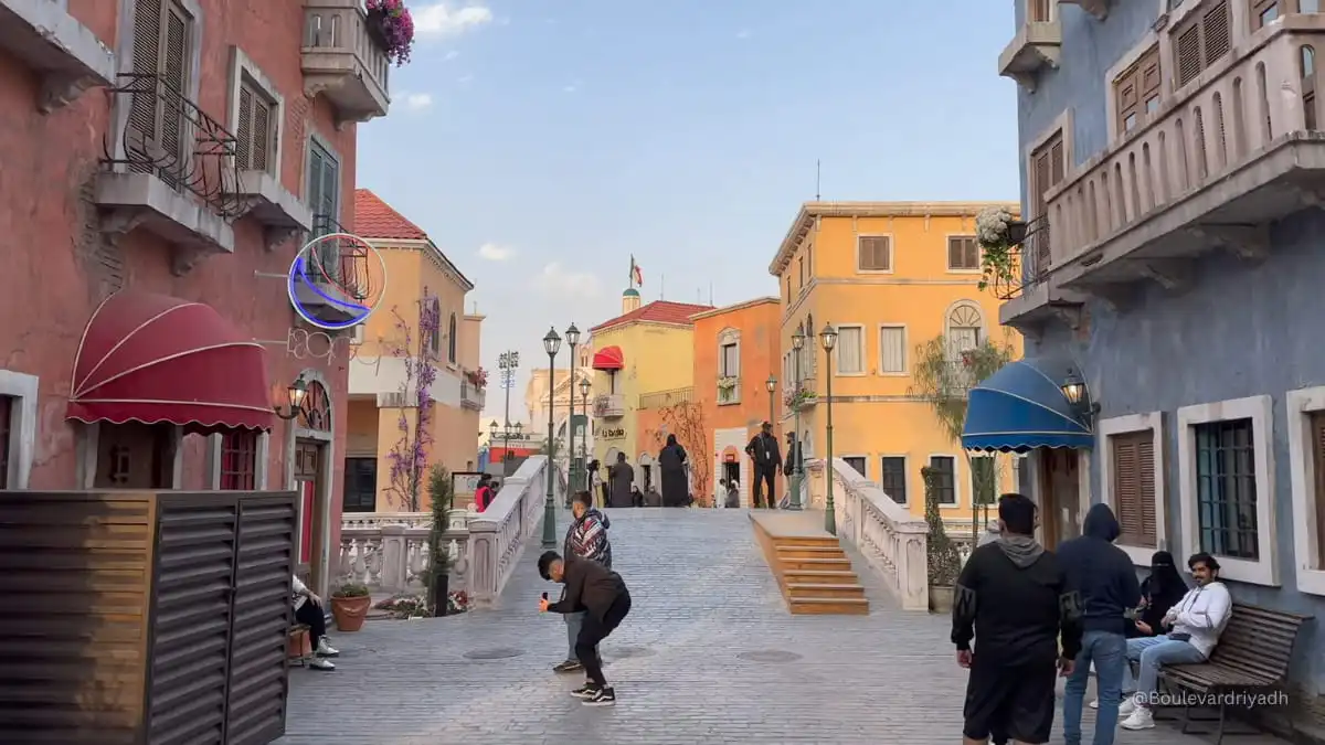 Italy zone streets at Boulevard World Riyadh with European facades