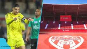 Cristiano Ronaldo in Al Nassr kit alongside UD Almeria stadium after buying 25 percent stake in the Saudi-owned Spanish club